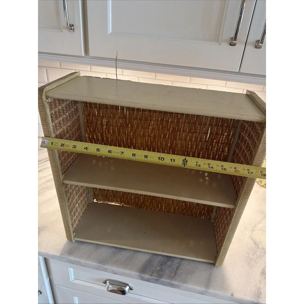Vintage Woven Rattan Wicker Tan 2 Tier‎ Hanging Wall Shelf Bathroom Cottagecore